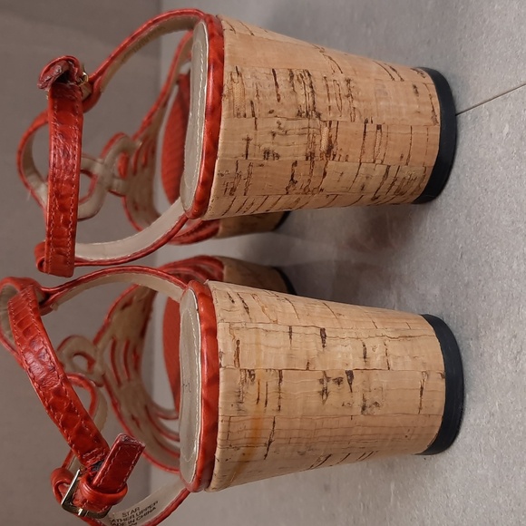 Tahari Star red strappy leather cork wedge sandals boho vacation resort, size 8 - Picture 7 of 9